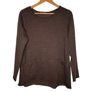 Cut Loose Womens Size Large Cotton Terry Sweater Brown Long Sleeve USA Made